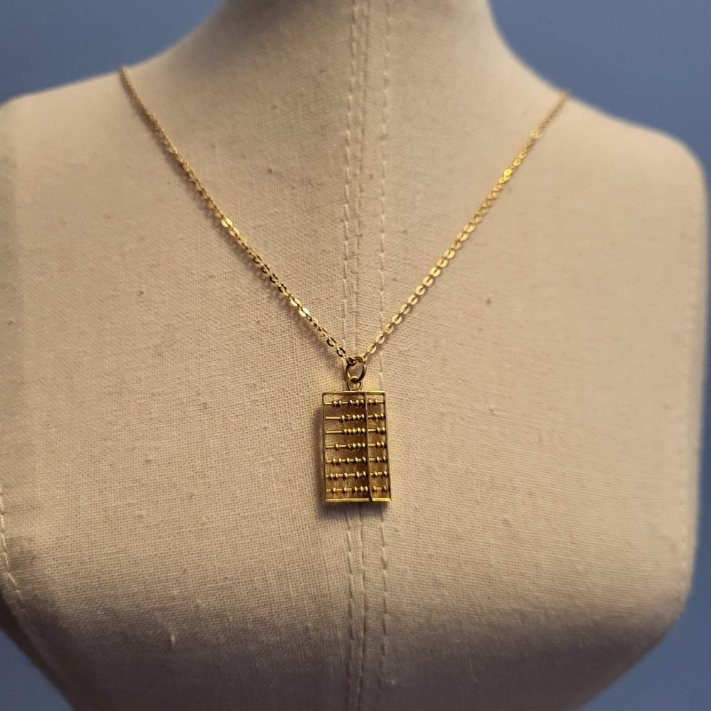 18" 14K Gold Chain with 14K Gold Abacus Pendant